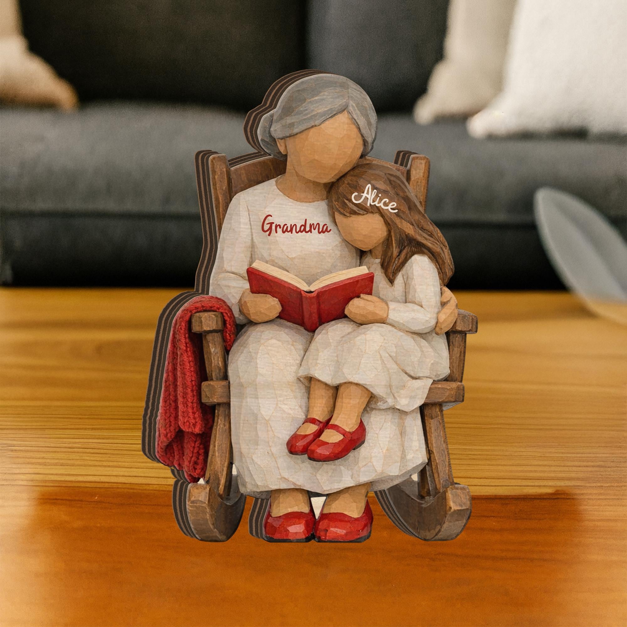 Personalized Wooden Block, Grandma Granddaughter Figurine, Custom Name Decor