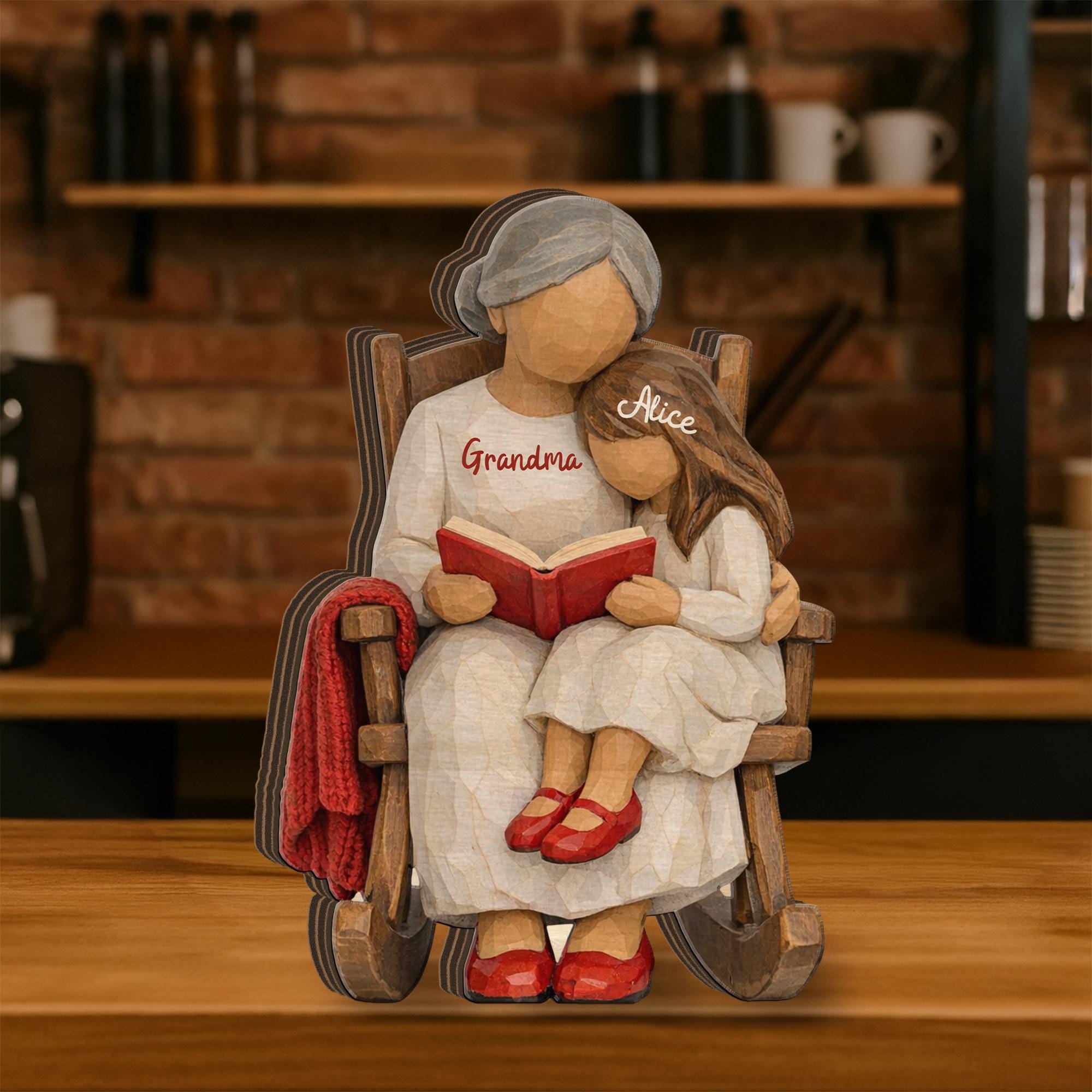 Personalized Wooden Block, Grandma Granddaughter Figurine, Custom Name Decor
