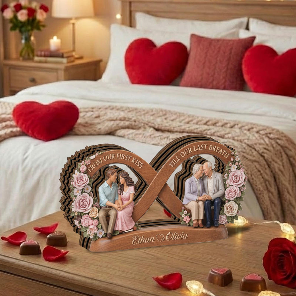 PERSONALIZABLE Infinity Couple Decor, CUSTOMIZABLE From Our First Kiss Till Our Last Breath Acrylic Keepsake, Anniversary Gift for Couples