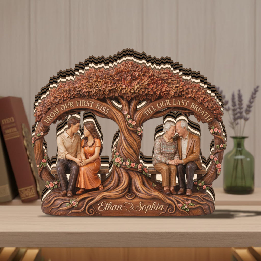 Personalized Couple Tree Decor From First Kiss To Last Breath Plaque Custom Name Anniversary Gift Couple Plaque Romantic Wood Style Keepsake