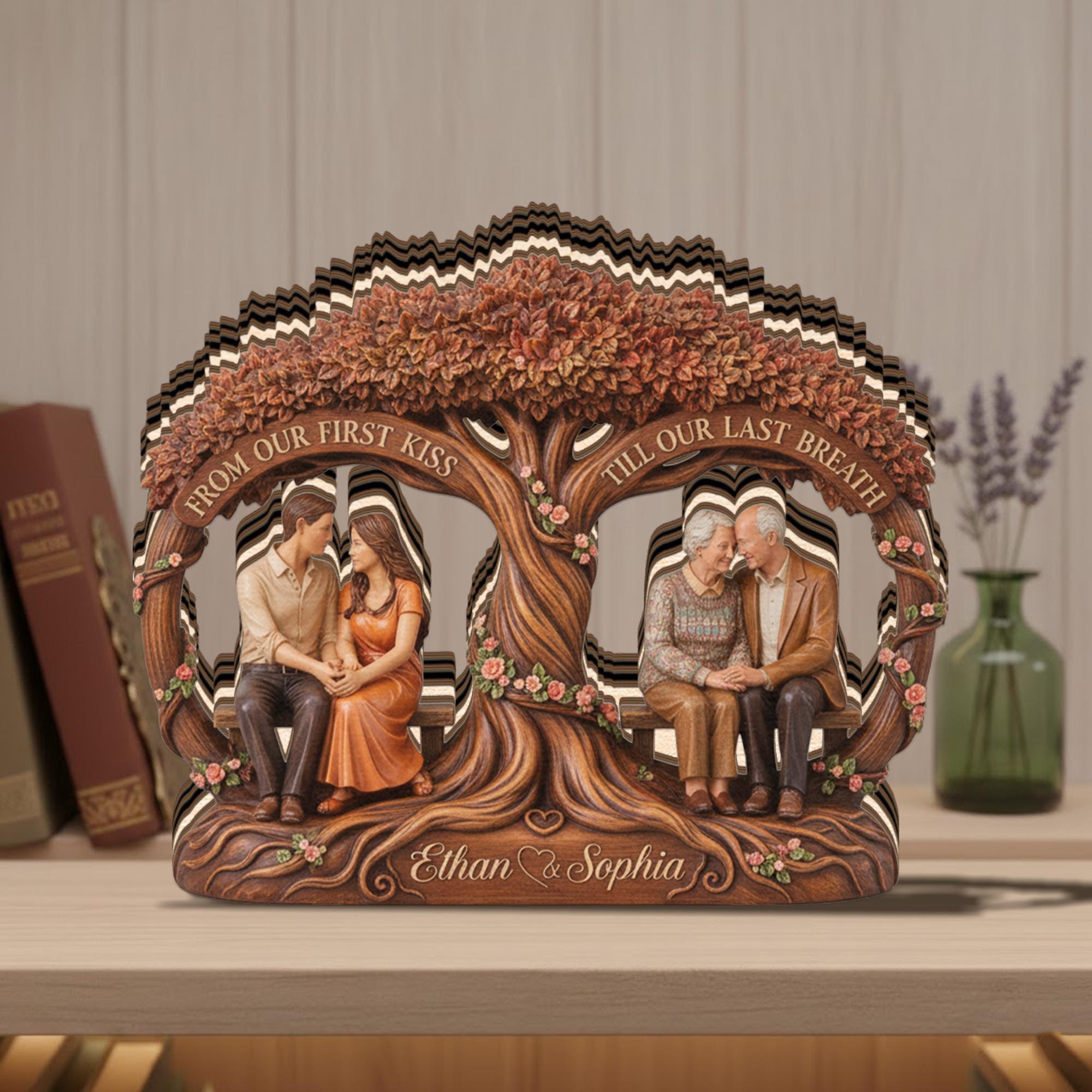 Personalized Couple Tree Decor From First Kiss To Last Breath Plaque Custom Name Anniversary Gift Couple Plaque Romantic Wood Style Keepsake