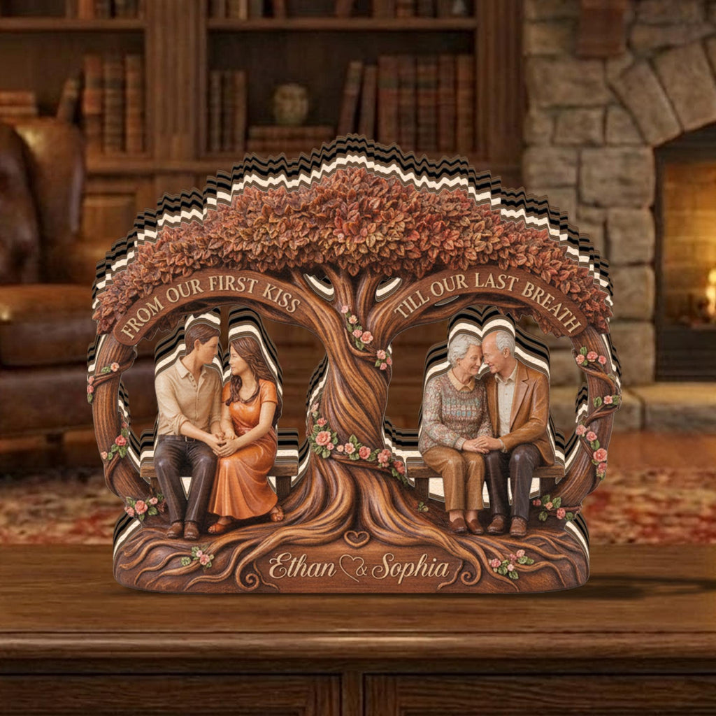 Personalized Couple Tree Decor From First Kiss To Last Breath Plaque Custom Name Anniversary Gift Couple Plaque Romantic Wood Style Keepsake