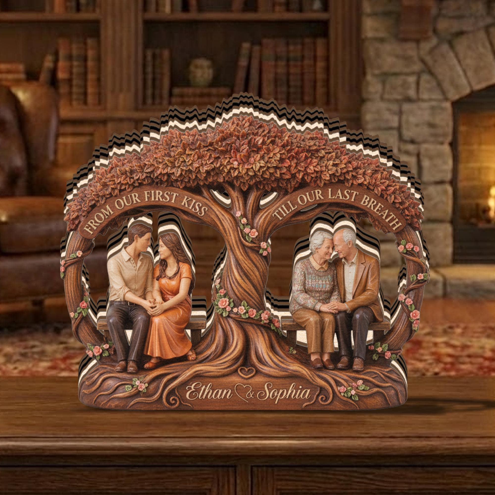 Personalized Couple Tree Decor From First Kiss To Last Breath Plaque Custom Name Anniversary Gift Couple Plaque Romantic Wood Style Keepsake