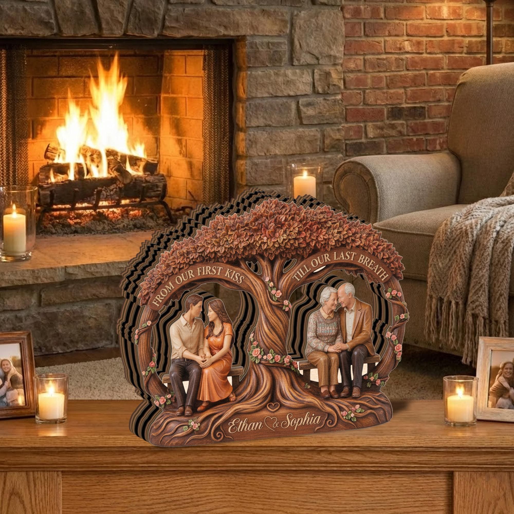 Personalized Couple Tree Decor From First Kiss To Last Breath Plaque Custom Name Anniversary Gift Couple Plaque Romantic Wood Style Keepsake