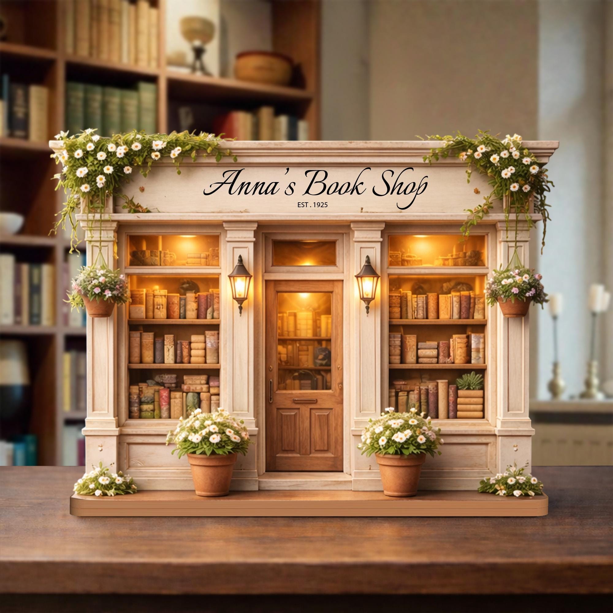 Personalized Wooden Bookshop Sign, Cottagecore Library Decor, 2D Flat