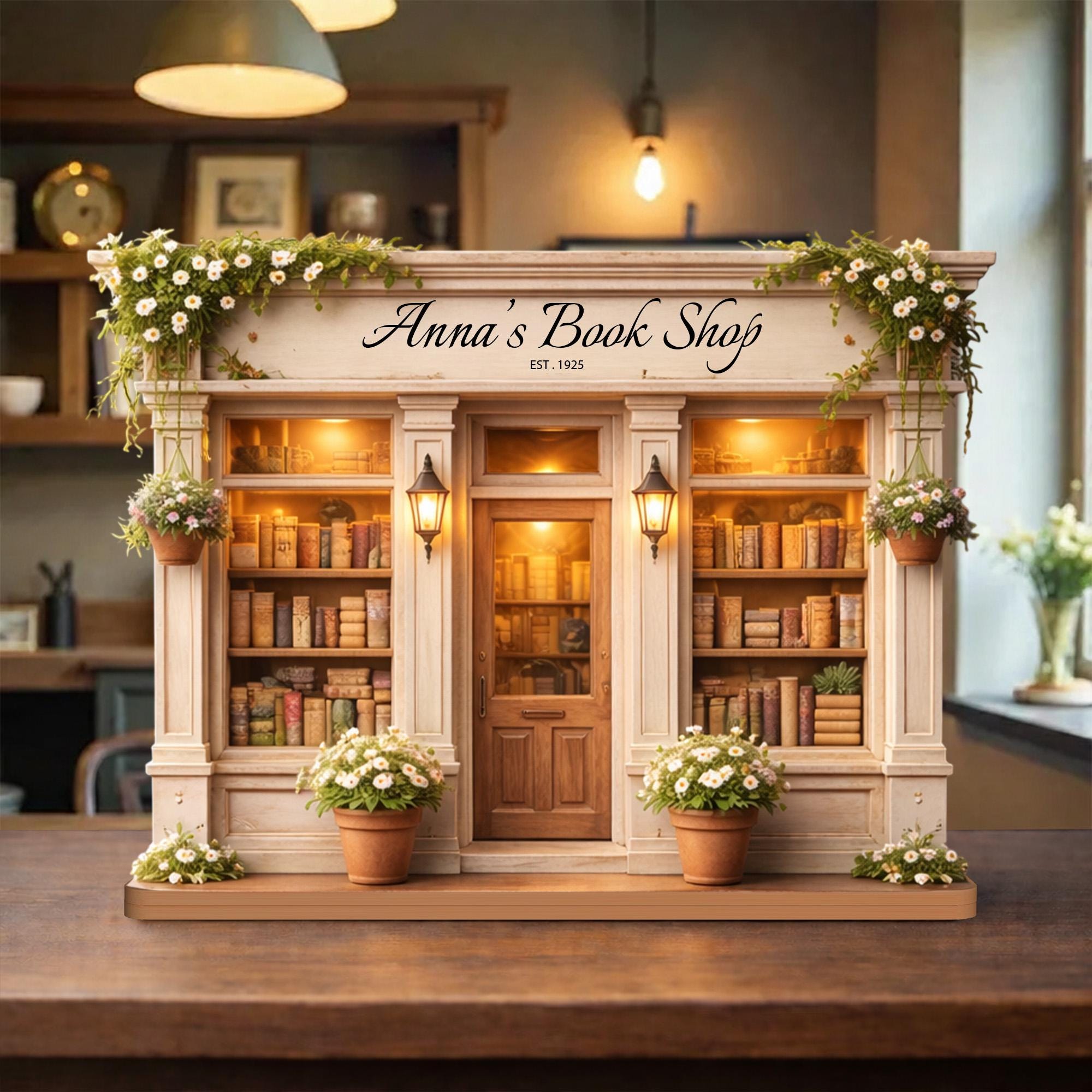 Personalized Wooden Bookshop Sign, Cottagecore Library Decor, 2D Flat