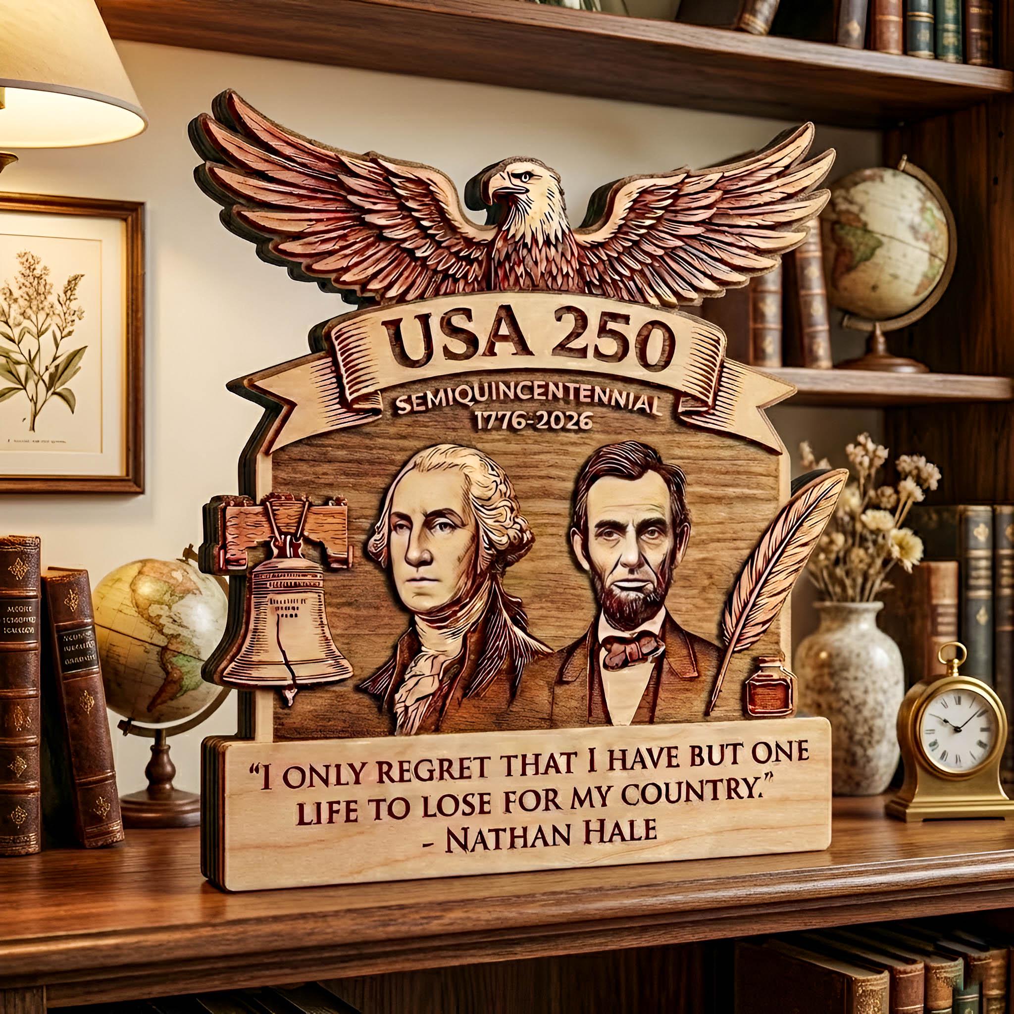 America 250 Wooden Block Sign, USA 250 Wooden Block Art, Patriotic Wood Decor, American History Display, Handmade Gift for US Anniversary