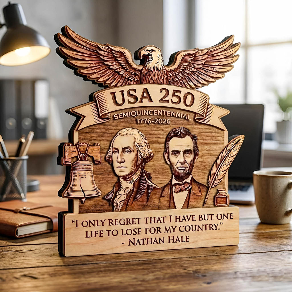 America 250 Wooden Block Sign, USA 250 Wooden Block Art, Patriotic Wood Decor, American History Display, Handmade Gift for US Anniversary
