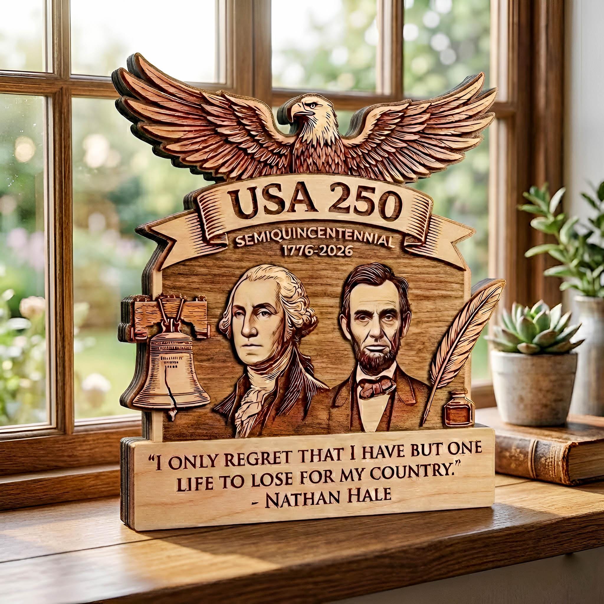 America 250 Wooden Block Sign, USA 250 Wooden Block Art, Patriotic Wood Decor, American History Display, Handmade Gift for US Anniversary