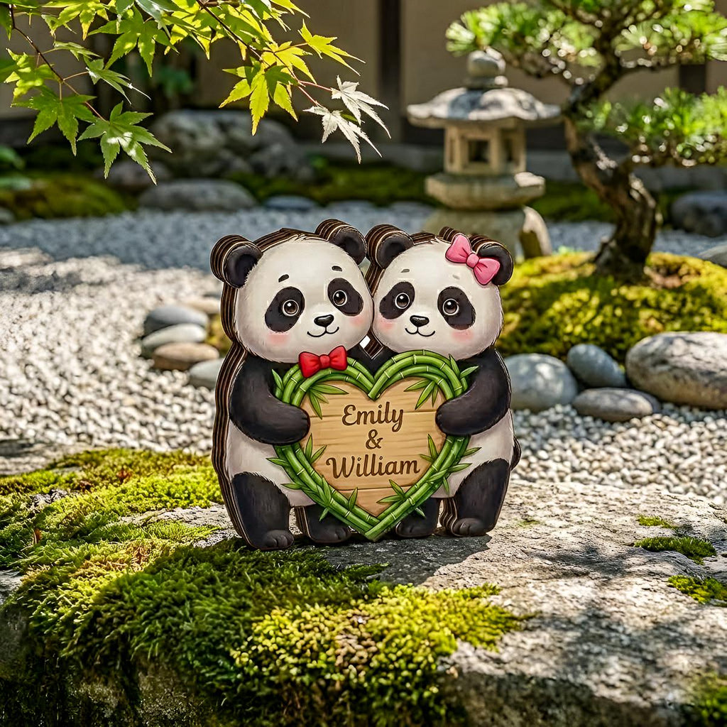 Personalized Panda Couple Wooden Block Art, Custom Name Panda Decor, Cute Handmade Wood Gift for Anniversary Valentine, Cute Panda Love Sign