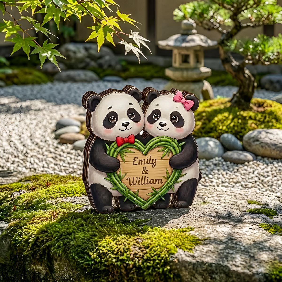 Personalized Panda Couple Wooden Block Art, Custom Name Panda Decor, Cute Handmade Wood Gift for Anniversary Valentine, Cute Panda Love Sign