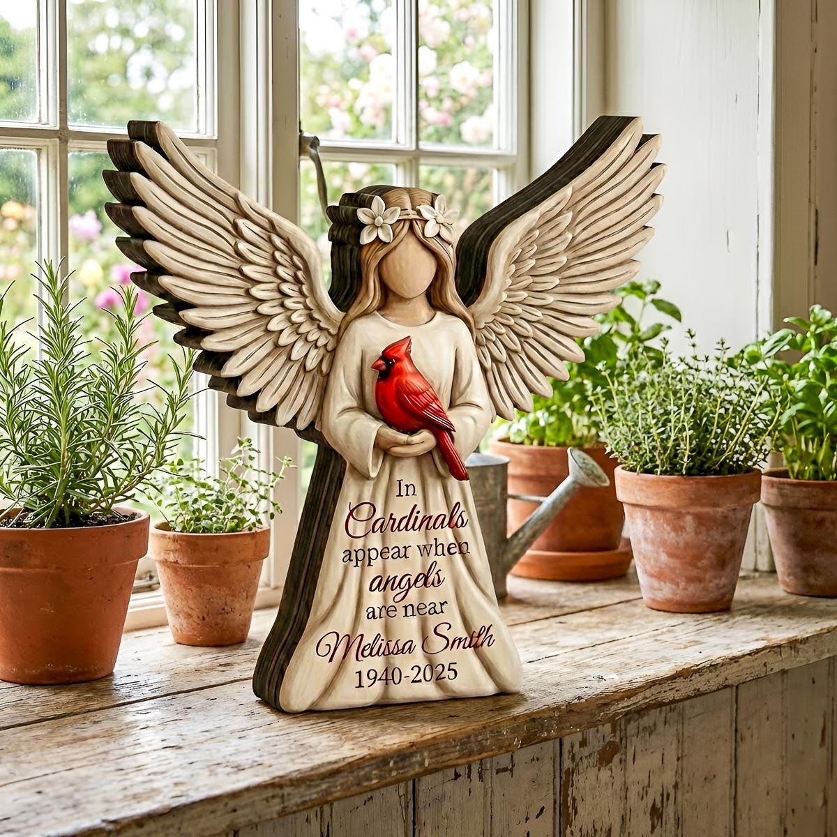 Personalized Angel Cardinal Memorial Wooden Block, In Cardinals Appear Angels Are Near Sign, Custom Name Sympathy Keepsake, Remembrance Gift