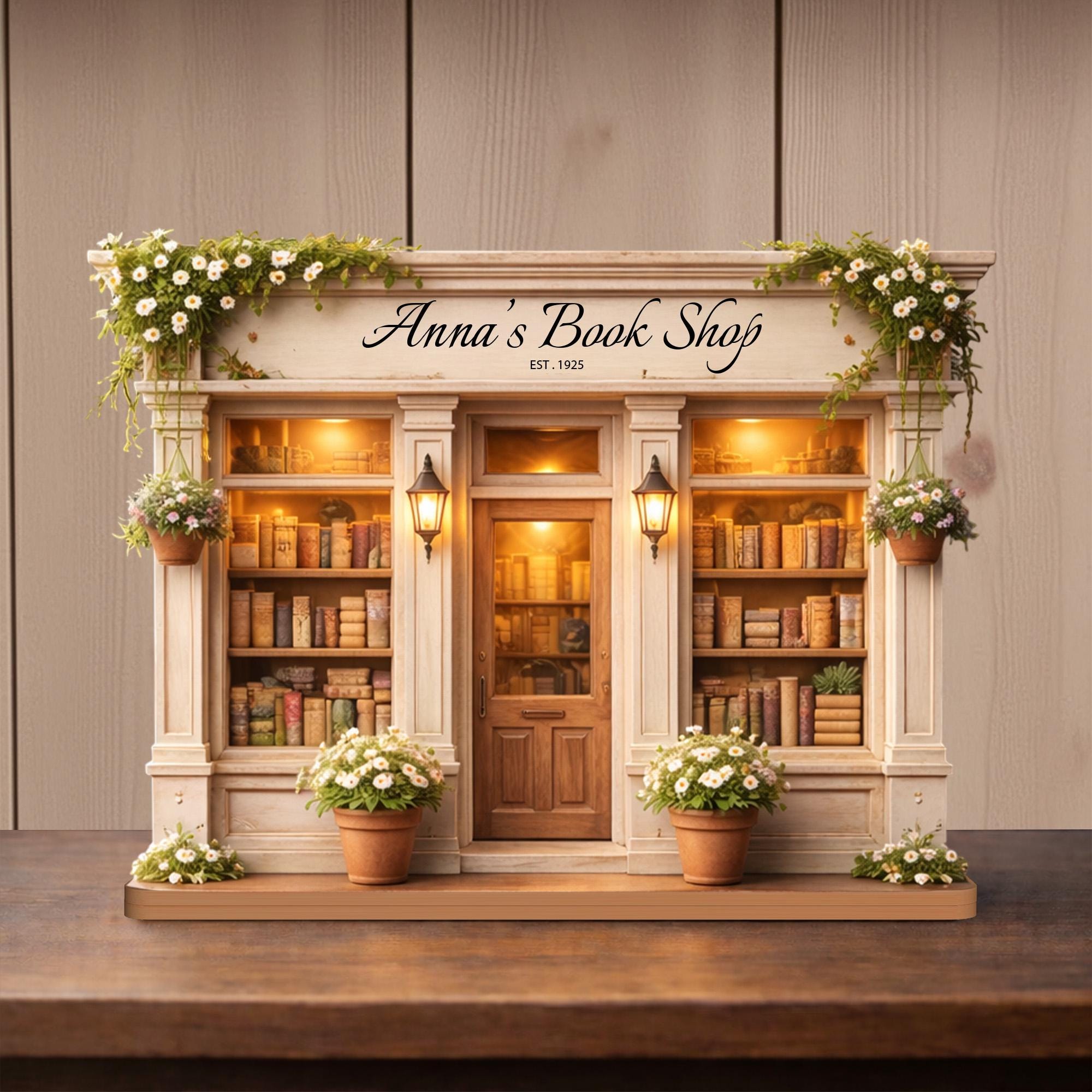 Personalized Wooden Bookshop Sign, Cottagecore Library Decor, 2D Flat