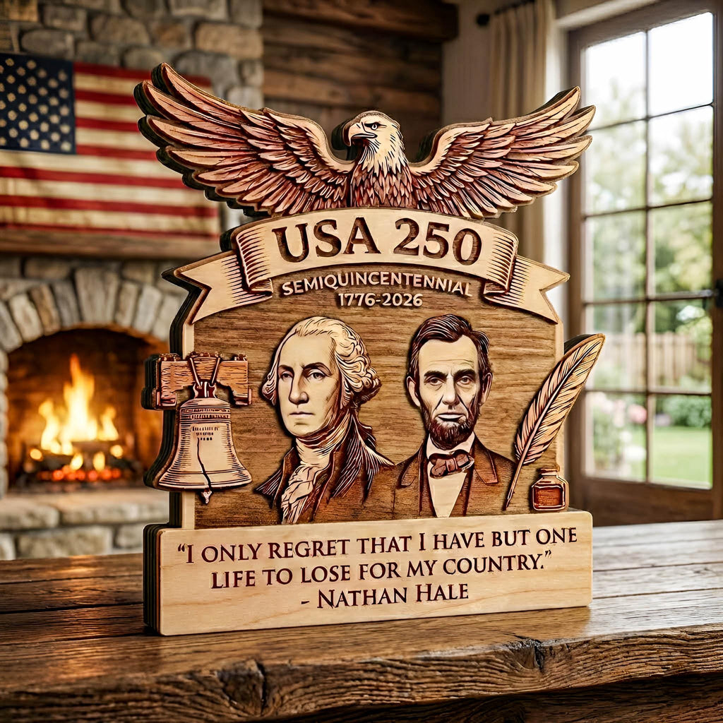 America 250 Wooden Block Sign, USA 250 Wooden Block Art, Patriotic Wood Decor, American History Display, Handmade Gift for US Anniversary