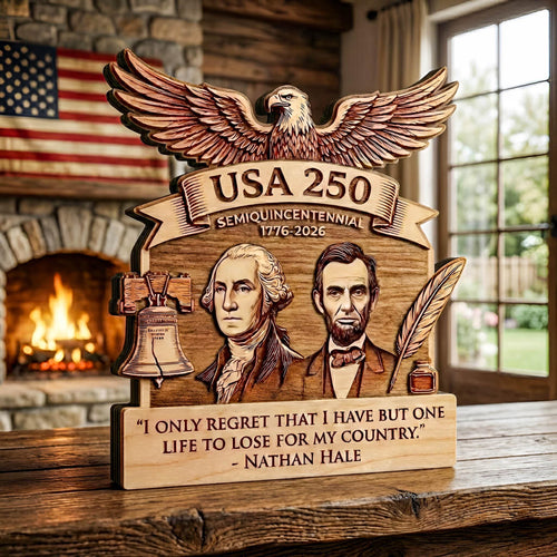 America 250 Wooden Block Sign, USA 250 Wooden Block Art, Patriotic Wood Decor, American History Display, Handmade Gift for US Anniversary