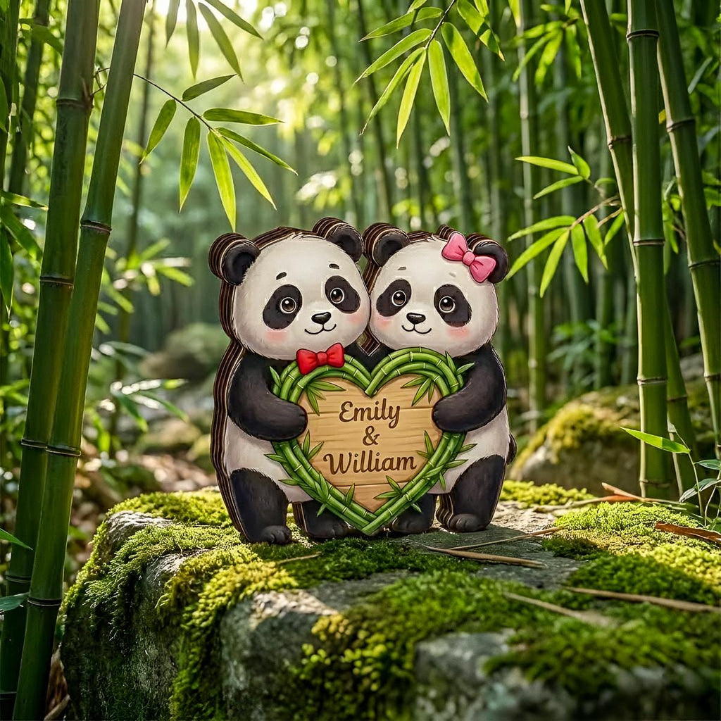 Personalized Panda Couple Wooden Block Art, Custom Name Panda Decor, Cute Handmade Wood Gift for Anniversary Valentine, Cute Panda Love Sign