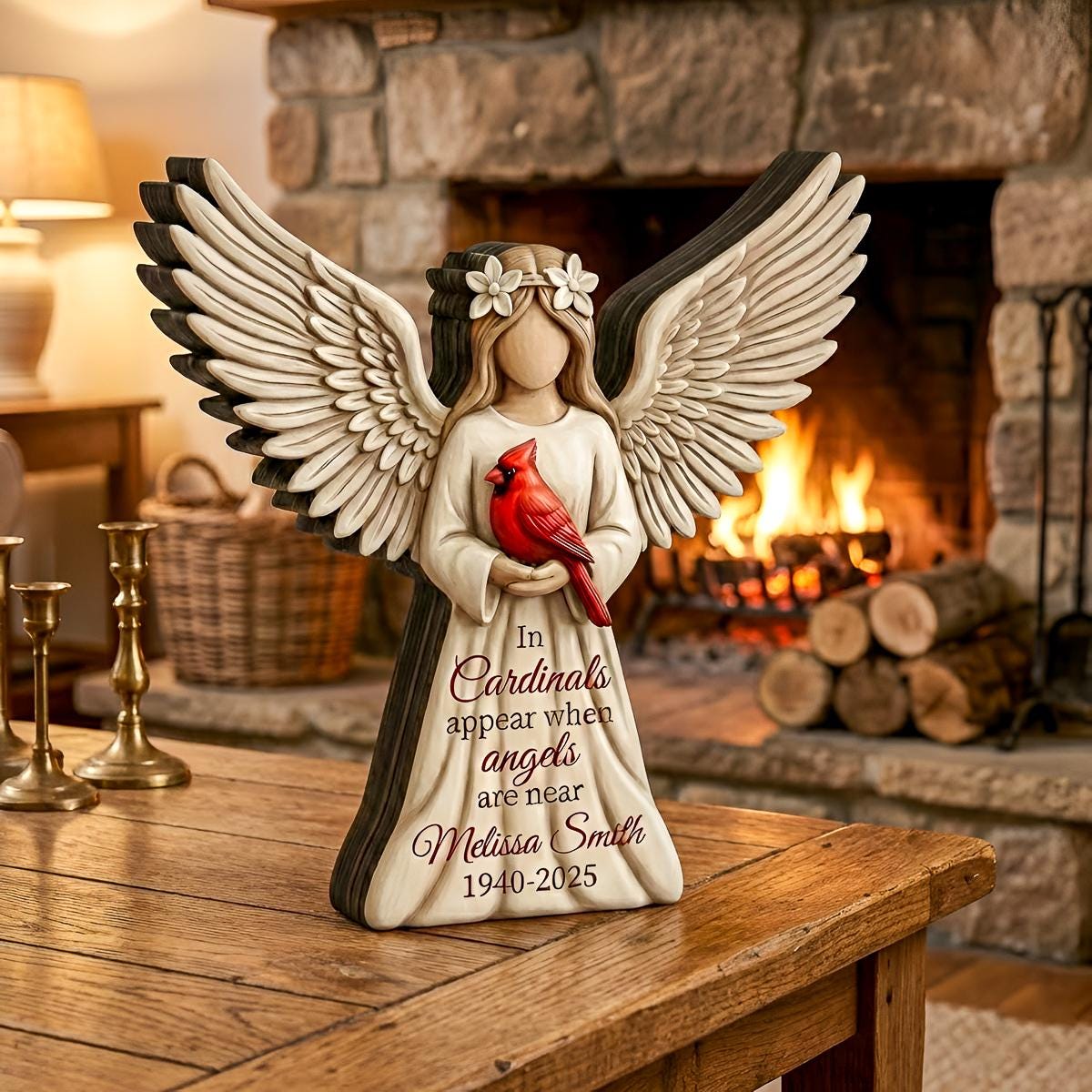 Personalized Angel Cardinal Memorial Wooden Block, In Cardinals Appear Angels Are Near Sign, Custom Name Sympathy Keepsake, Remembrance Gift