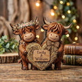 Personalized Highland Cow Couple Wooden Sign, Custom Farmhouse Gift, Cute Cow Heart Plaque with Names, Personalized Cow Wood Table Sign