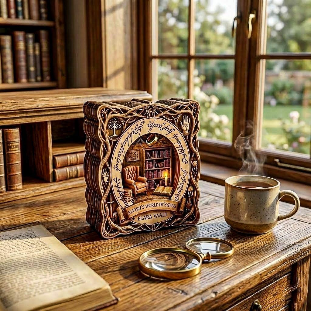 Personalized Lord of the Rings Wooden Block, Fantasy Book Tolkien Decor With Name And Quote, Fantasy Wooden Book Nook Decor, Book Lover Gift