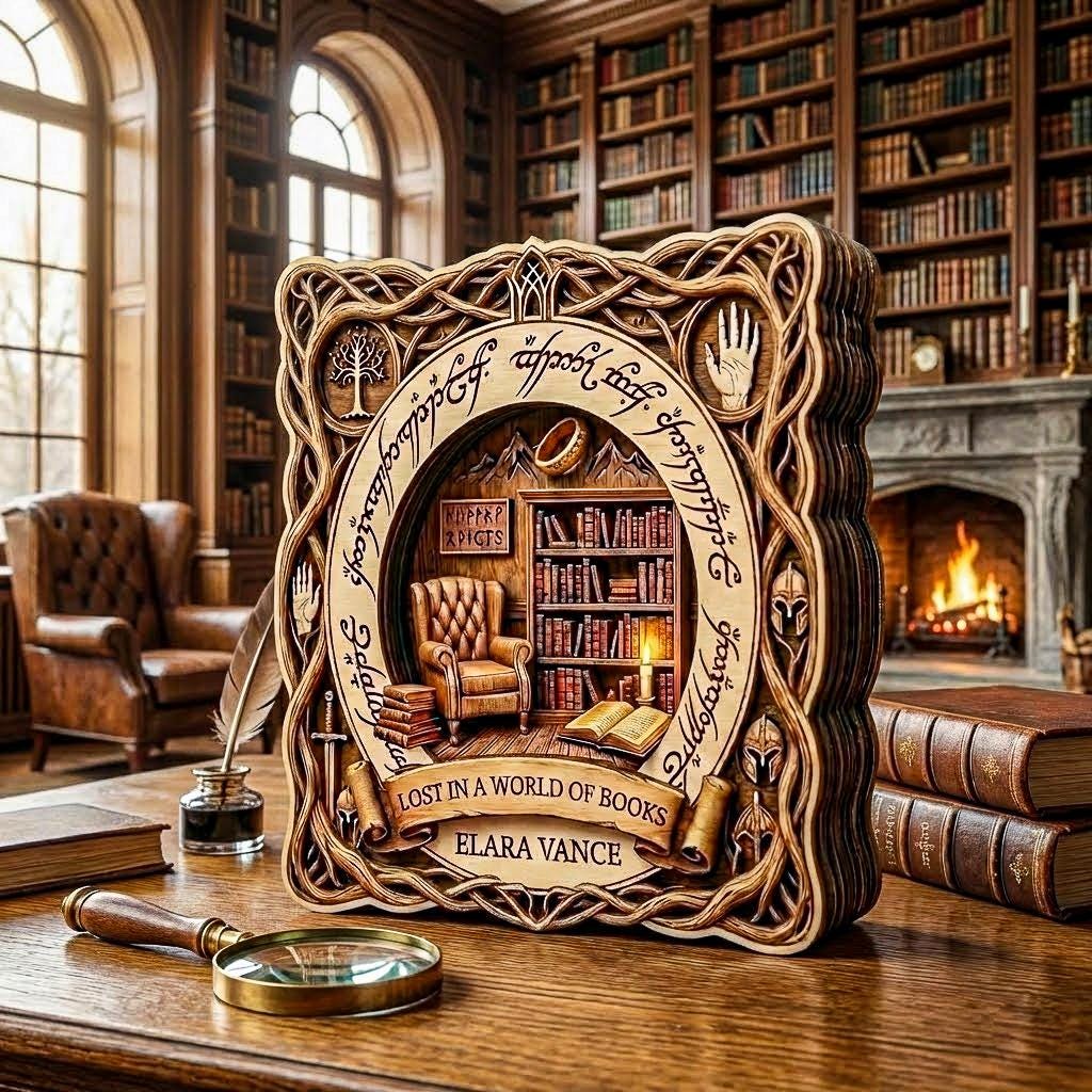 Personalized Lord of the Rings Wooden Block, Fantasy Book Tolkien Decor With Name And Quote, Fantasy Wooden Book Nook Decor, Book Lover Gift