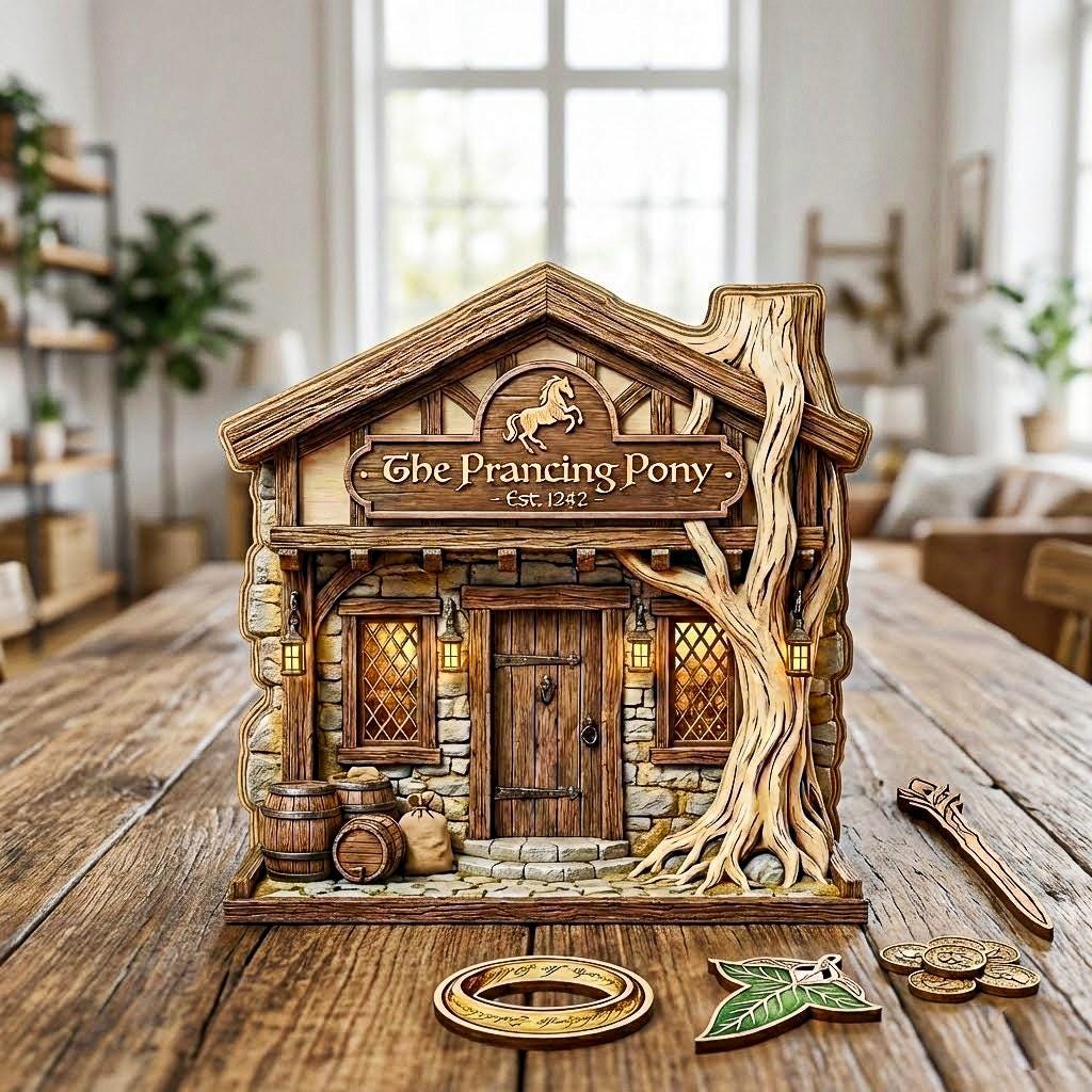 The Prancing Pony Wooden Block Sign, Fantasy Decor, Bree Tavern Hobbit Pub Display, Tolkien Fantasy Bar Gift, Gift For Book Lover