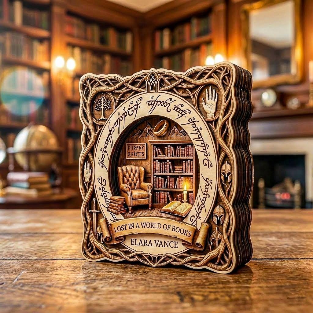 Personalized Lord of the Rings Wooden Block, Fantasy Book Tolkien Decor With Name And Quote, Fantasy Wooden Book Nook Decor, Book Lover Gift