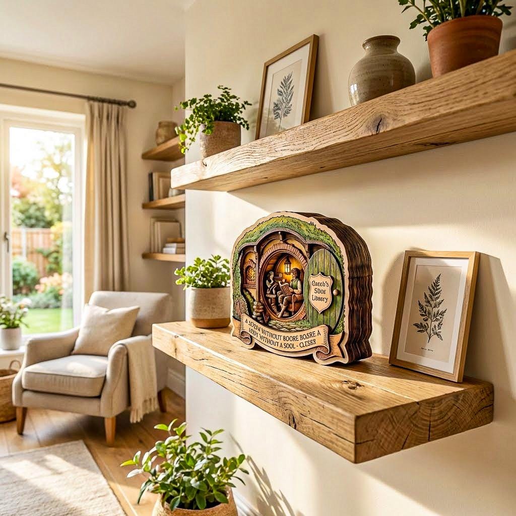 Personalized Library Wood Art, Hobbit Hole Decor, Fantasy Book Lover Gift, Custom Tolkien Fantasy Shelf Display, Fantasy Book