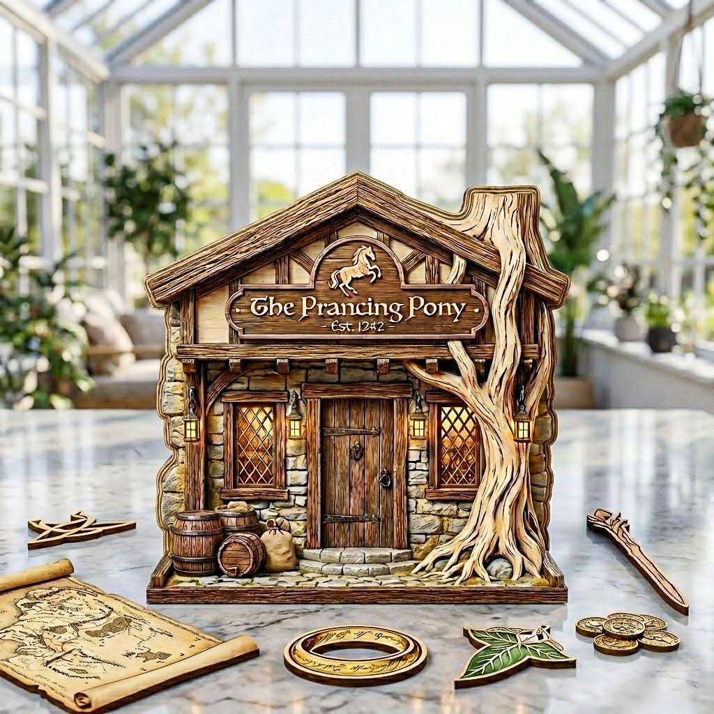 The Prancing Pony Wooden Block Sign, Fantasy Decor, Bree Tavern Hobbit Pub Display, Tolkien Fantasy Bar Gift, Gift For Book Lover