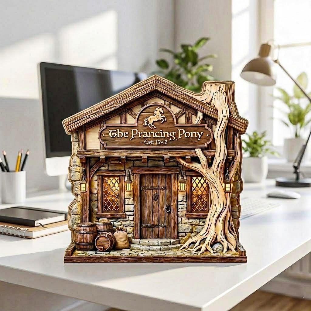 The Prancing Pony Wooden Block Sign, Fantasy Decor, Bree Tavern Hobbit Pub Display, Tolkien Fantasy Bar Gift, Gift For Book Lover
