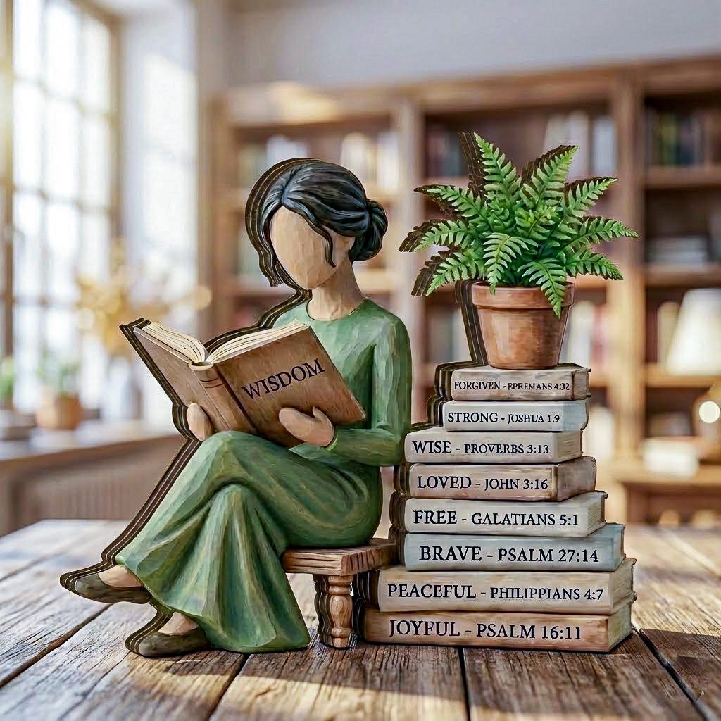 Personalized Reading Lover Wooden Block Decor, Book Lover Woman Statue, Wisdom Book Stack Sculpture, Reader Gift for Book Lovers