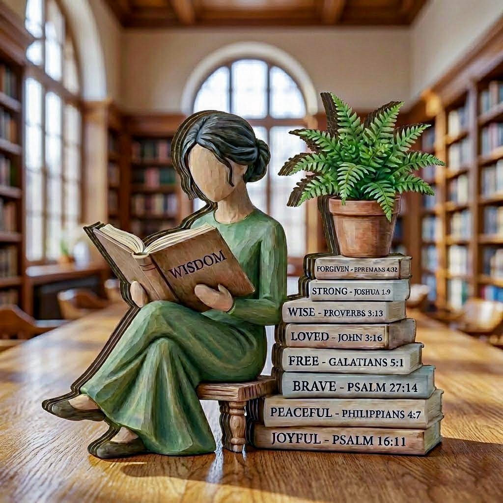 Personalized Reading Lover Wooden Block Decor, Book Lover Woman Statue, Wisdom Book Stack Sculpture, Reader Gift for Book Lovers