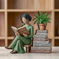 Personalized Reading Lover Wooden Block Decor, Book Lover Woman Statue, Wisdom Book Stack Sculpture, Reader Gift for Book Lovers