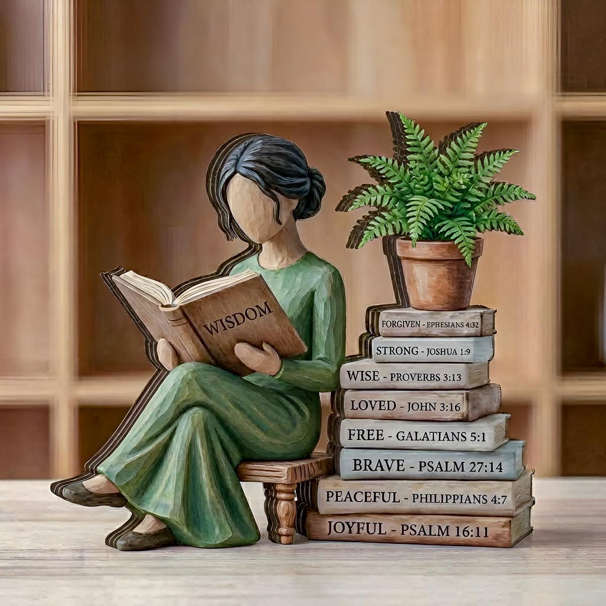 Personalized Reading Lover Wooden Block Decor, Book Lover Woman Statue, Wisdom Book Stack Sculpture, Reader Gift for Book Lovers