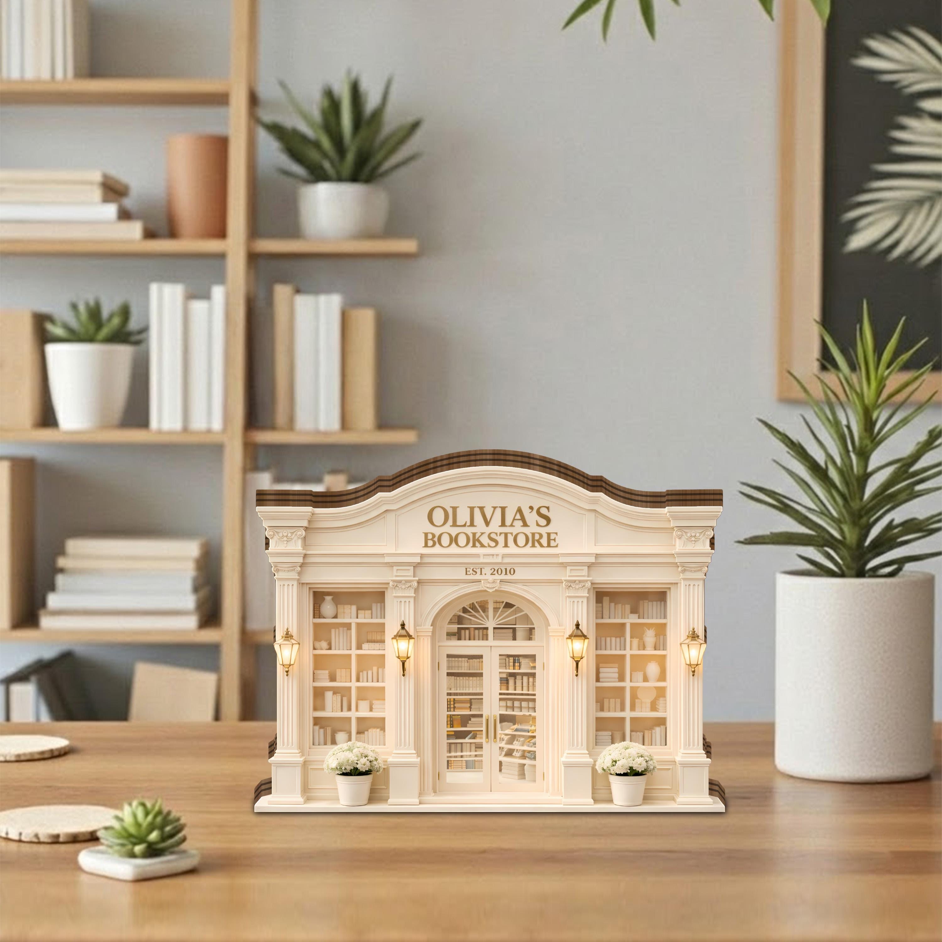 Personalized Bookshop Wooden Block, Custom Bookstore Storefront Shelf Sitter, Reading Nook Bookshelf Decor, Book Lover Gift