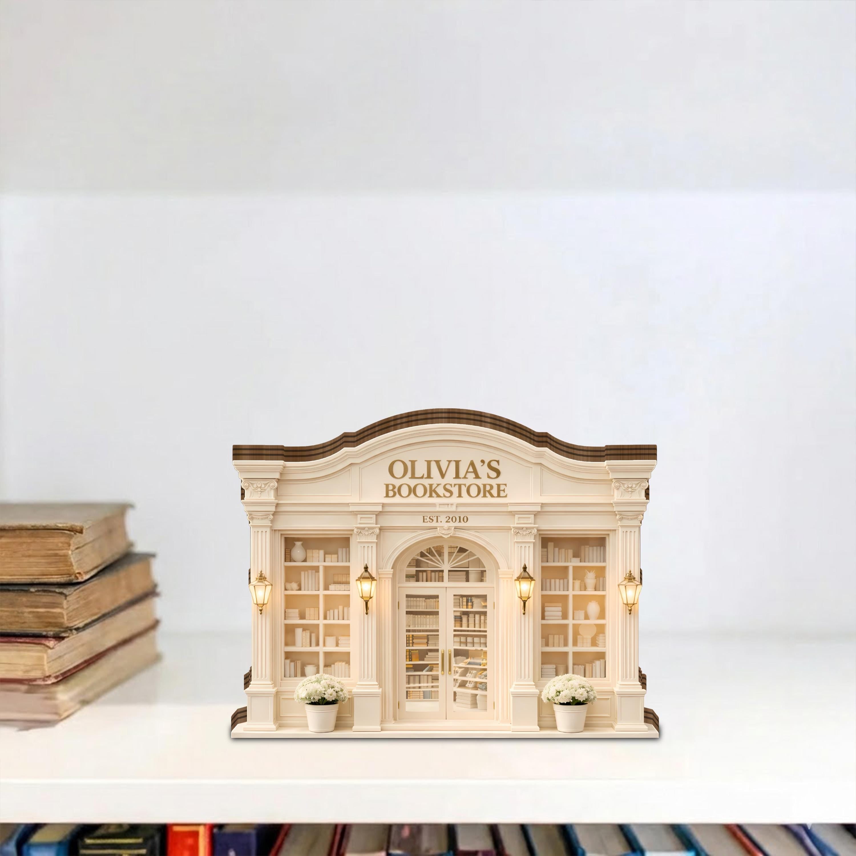 Personalized Bookshop Wooden Block, Custom Bookstore Storefront Shelf Sitter, Reading Nook Bookshelf Decor, Book Lover Gift