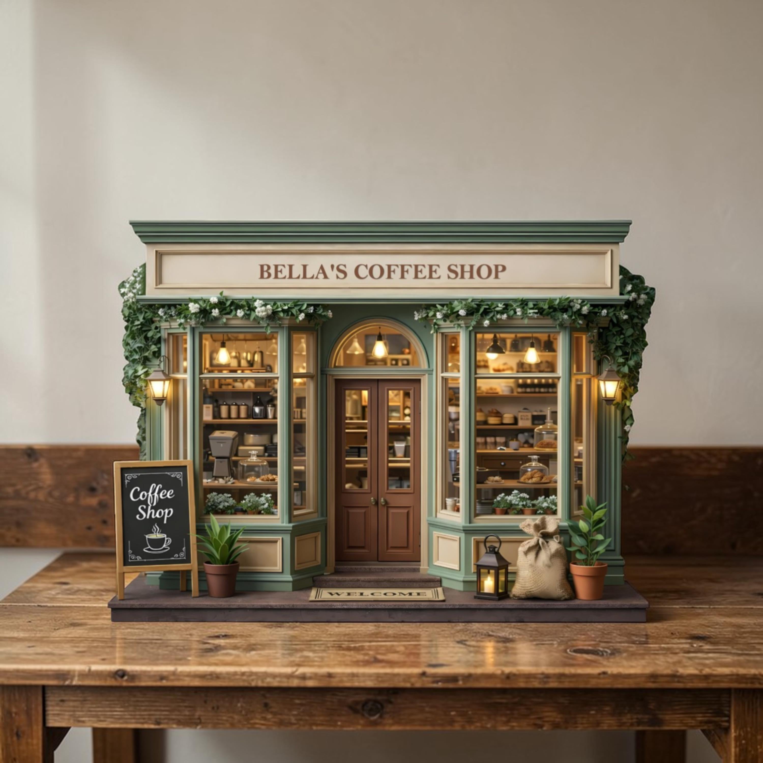 Personalized Coffee Shop Wooden Block, Custom Shopfront Wooden Decor, Mini Coffee Shop Sign, Cottagecore Shelf Decor, Coffee Lover Gift