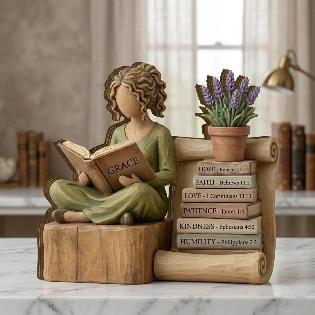 Personalized Reading Lover Wooden Block, Book Lover Woman Statue, Wisdom Book Stack Sculpture, Reader Gift for Book Lovers