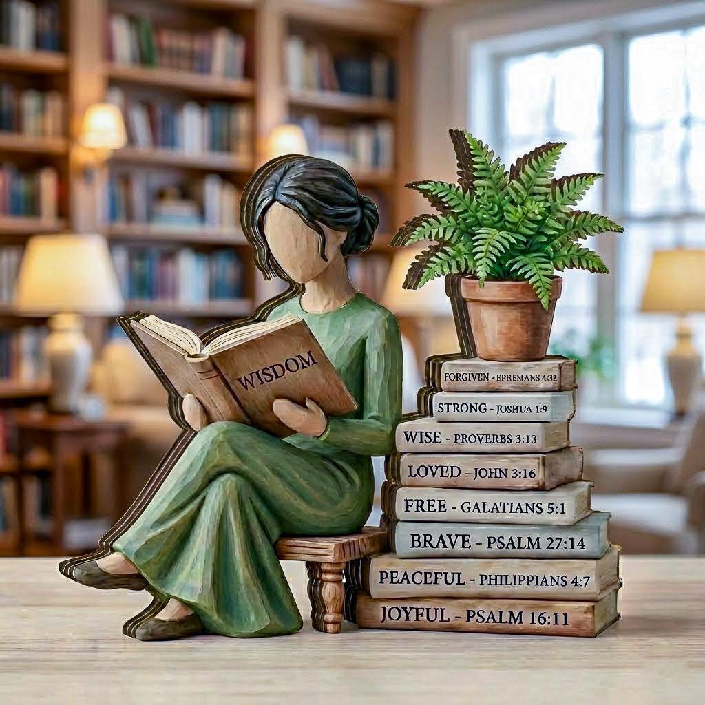 Personalized Reading Lover Wooden Block Decor, Book Lover Woman Statue, Wisdom Book Stack Sculpture, Reader Gift for Book Lovers