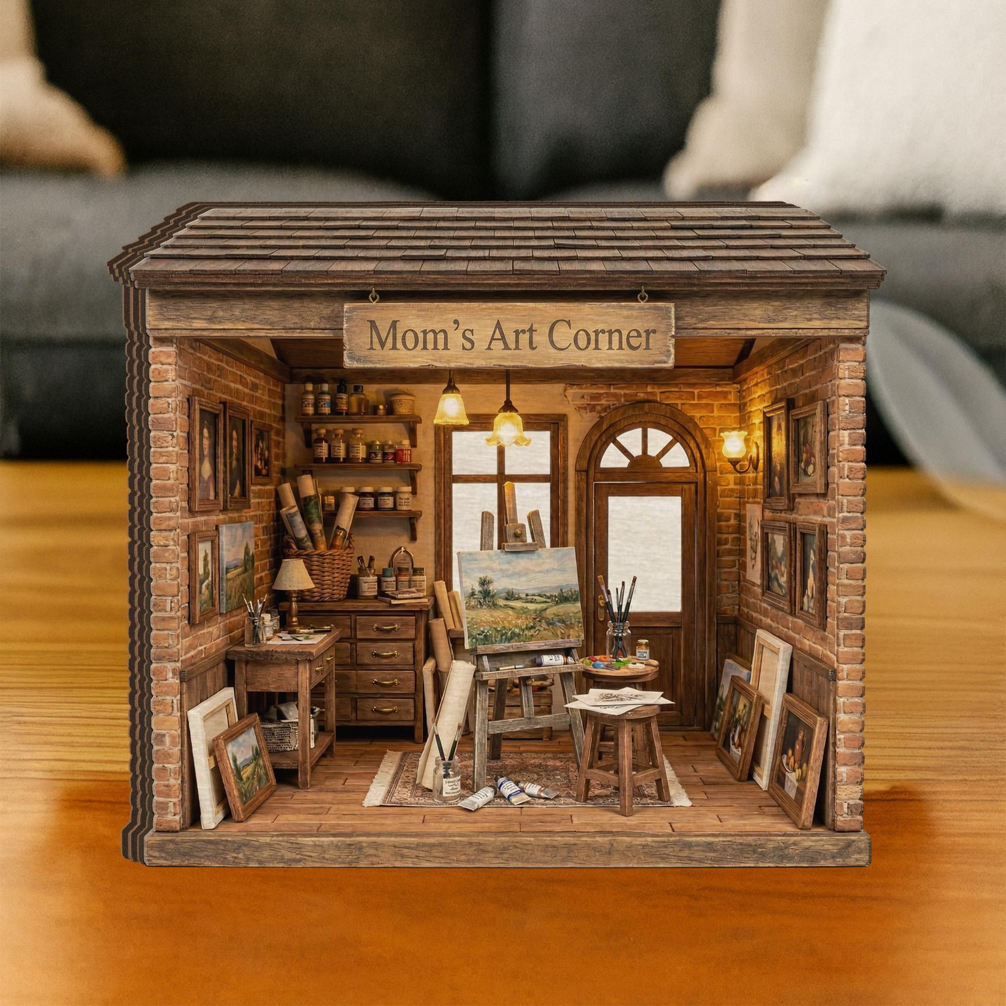 Personalized Wooden Block Art Studio Diorama, Mini Painting Room Scene with Easel and Canvas
