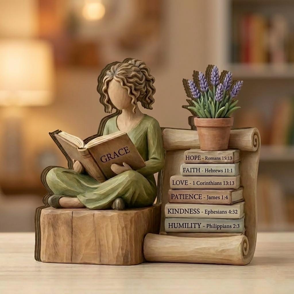 Personalized Reading Lover Wooden Block, Book Lover Woman Statue, Wisdom Book Stack Sculpture, Reader Gift for Book Lovers