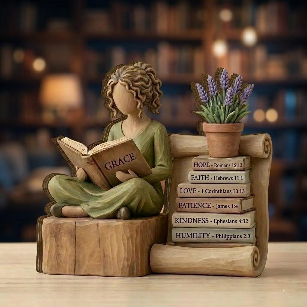 Personalized Reading Lover Wooden Block, Book Lover Woman Statue, Wisdom Book Stack Sculpture, Reader Gift for Book Lovers