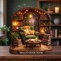Personalized Book Nook Wooden Block, Cozy Library Miniature, Custom Reading Nook Decor, Gift For Book Lovers, Bibliophile Home Decor