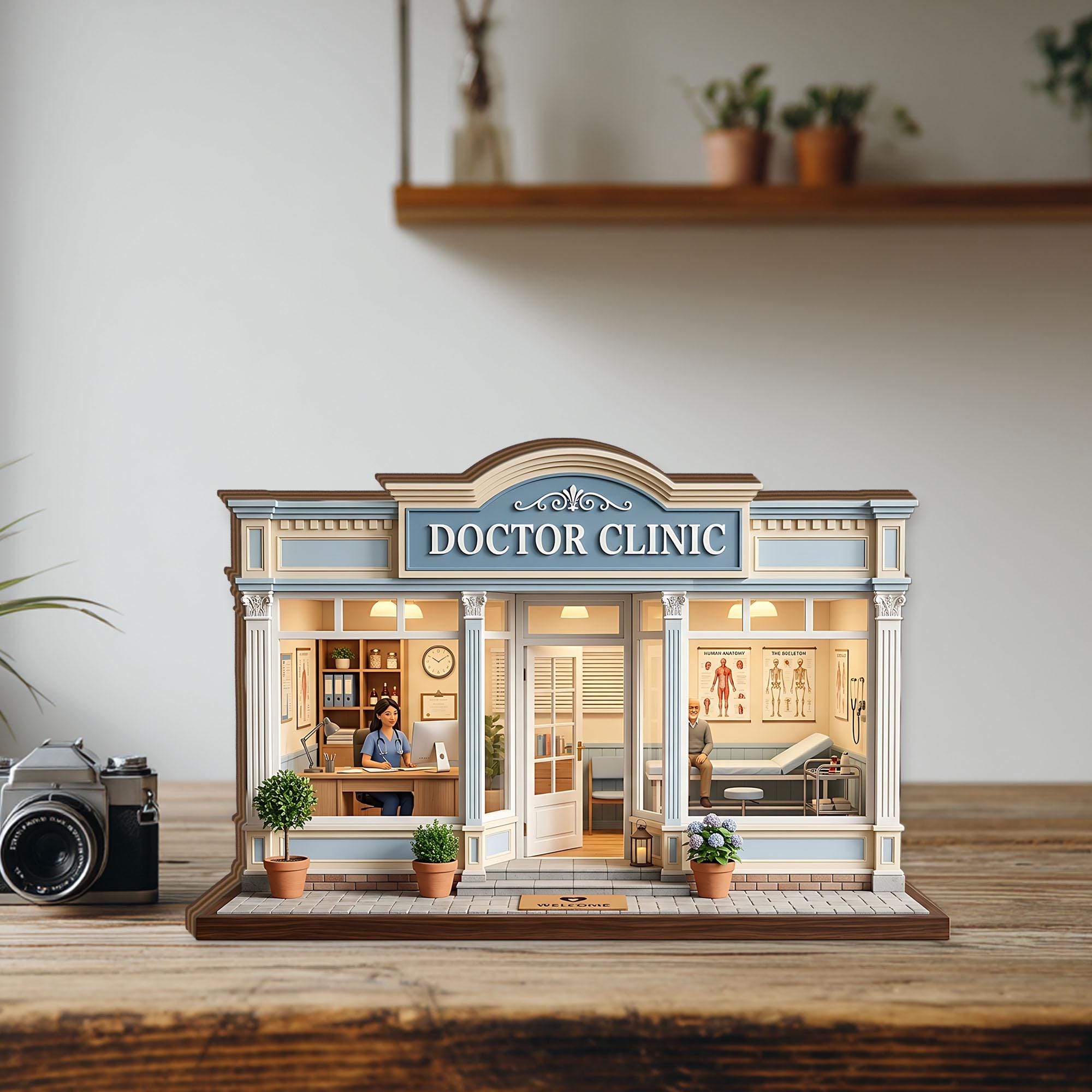 Personalized Doctor Clinic Wooden Block, Custom Medical Office Miniature Decor Sign, Unique Doctor Desk Display Gift for Physician