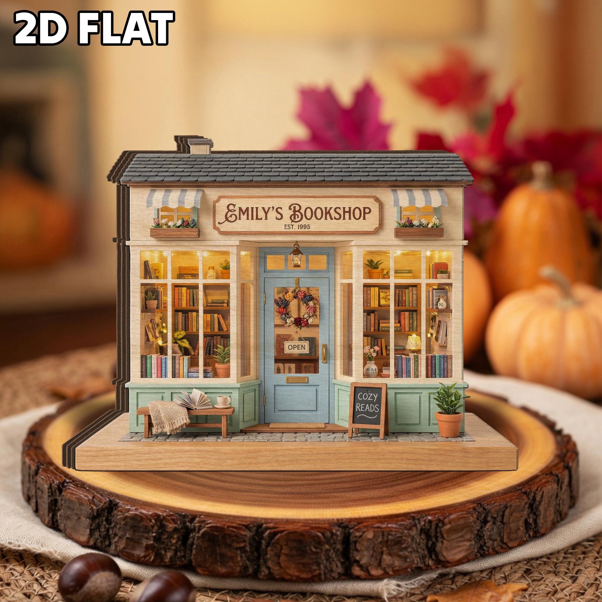 Personalized Bookshop Wooden Block: Custom Name Bookstore Decor, Mini Library Wood Sign