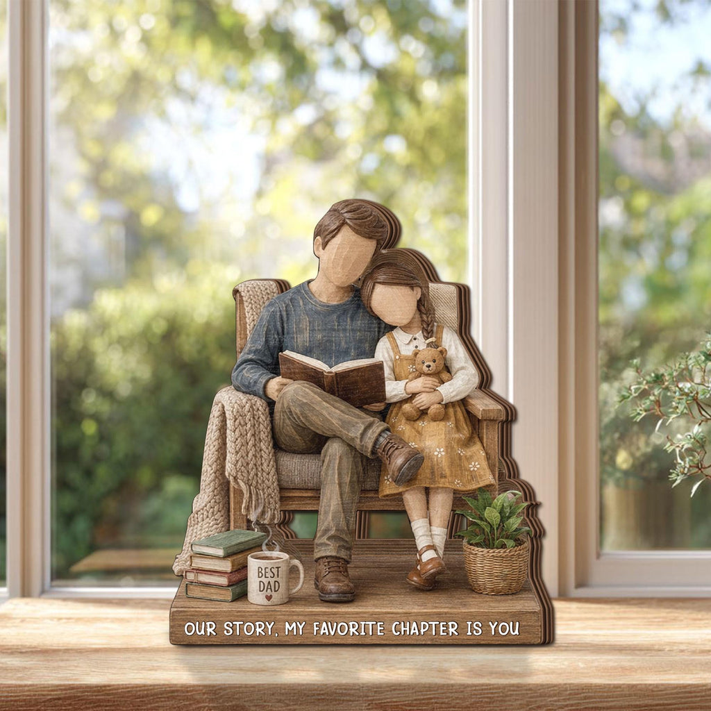 Personalized Dad and Daughter Wooden Block, Reading Together Gift for Dad, Custom Name Father’s Day Keepsake, Our Story My Favorite Chapter