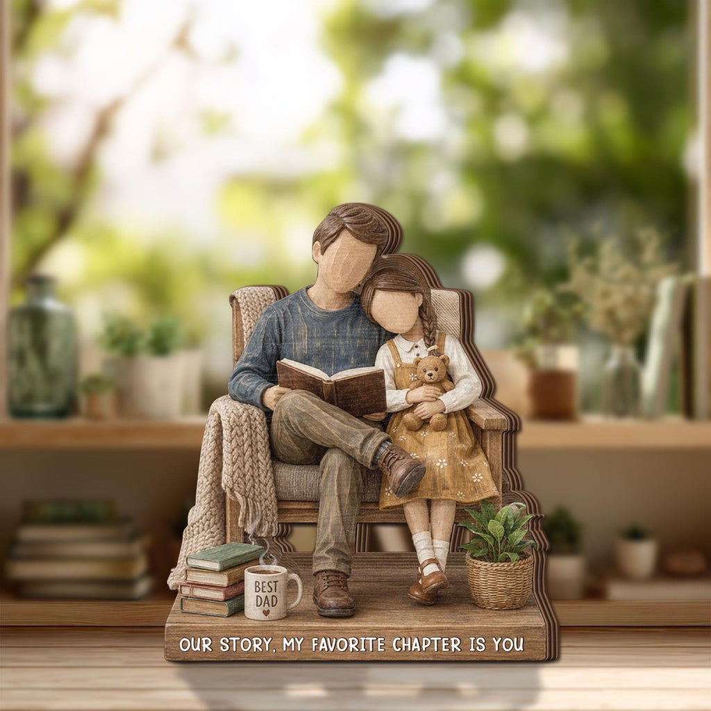 Personalized Dad and Daughter Wooden Block, Reading Together Gift for Dad, Custom Name Father’s Day Keepsake, Our Story My Favorite Chapter