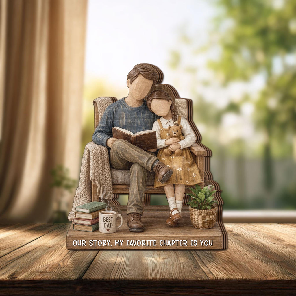 Personalized Dad and Daughter Wooden Block, Reading Together Gift for Dad, Custom Name Father’s Day Keepsake, Our Story My Favorite Chapter