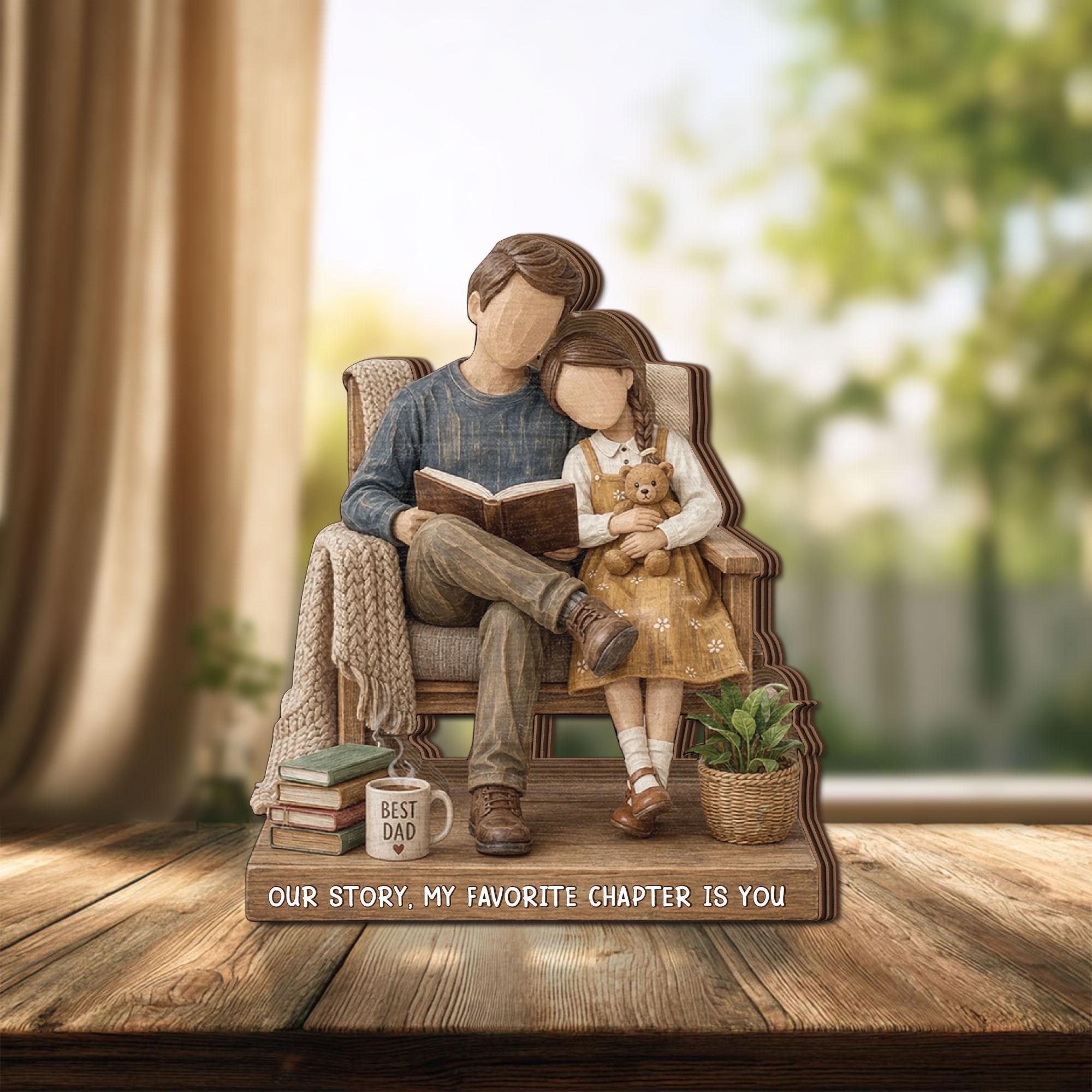 Personalized Dad and Daughter Wooden Block, Reading Together Gift for Dad, Custom Name Father’s Day Keepsake, Our Story My Favorite Chapter