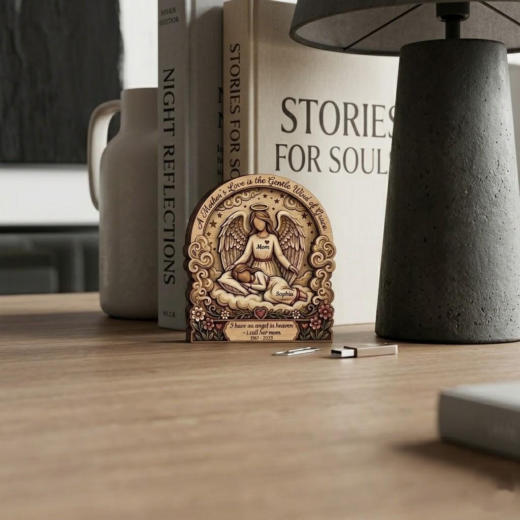 Personalized Memorial Wooden Block for Loss of Mother, Custom Angel Mom Remembrance Plaque, 3D Effect Printed Wood Sign, Sympathy Mom Gift