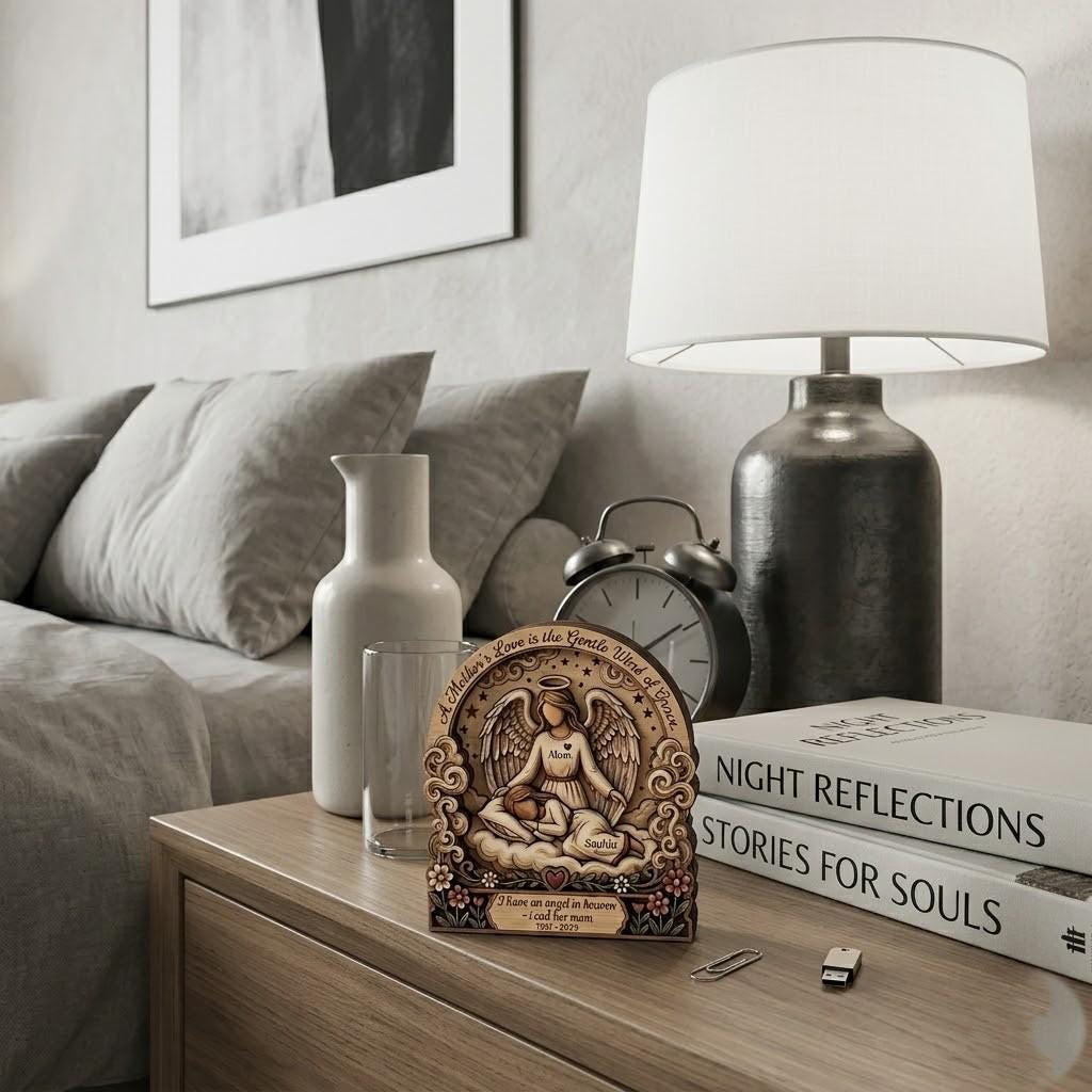Personalized Memorial Wooden Block for Loss of Mother, Custom Angel Mom Remembrance Plaque, 3D Effect Printed Wood Sign, Sympathy Mom Gift